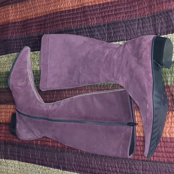 SILPA* vintage mauve suede leather tall side zip angled heel pointed toe boots - Picture 5 of 17